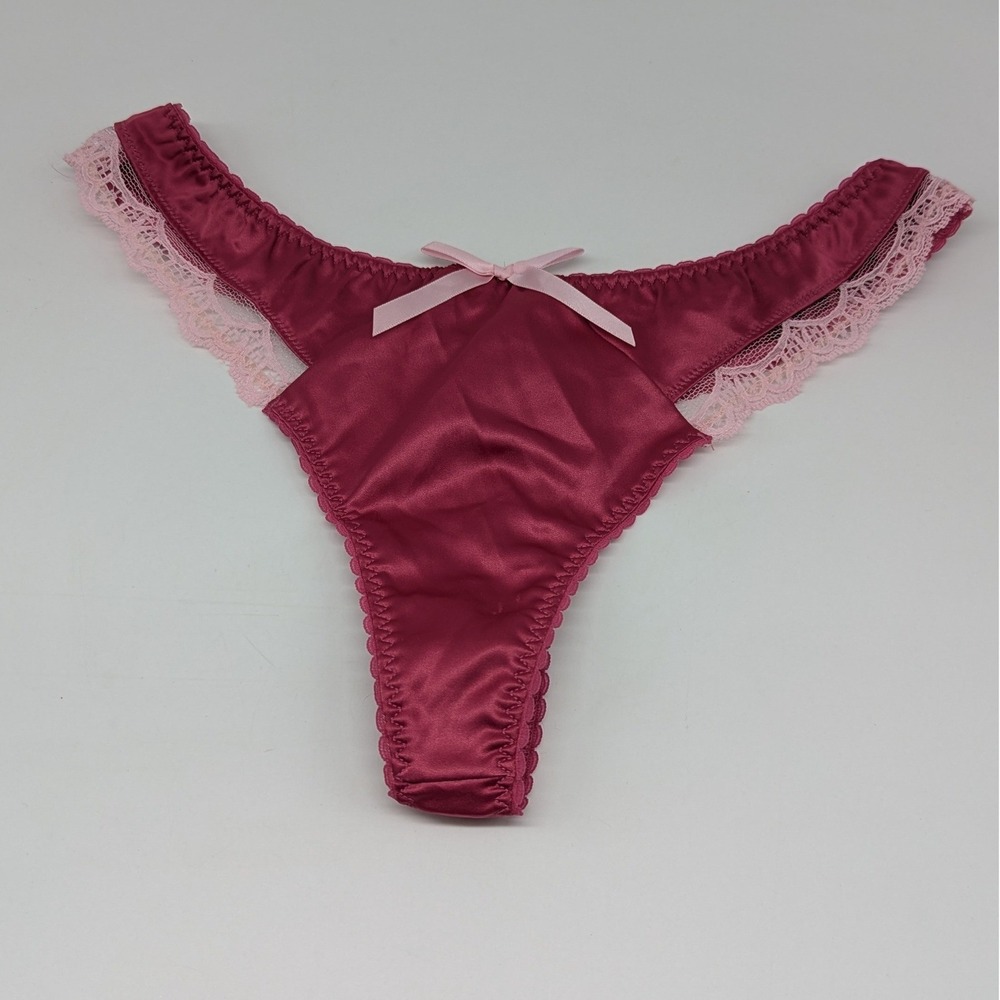 Victorias Secret Thong Panties Sz M Sexy Little Things Y2K Pink Lace Satin Bow